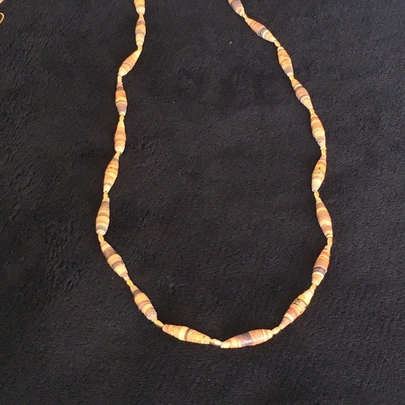 Earth Colored Paper Beaded Long Necklace - Picture 2 of 12